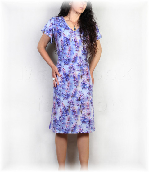 Šaty vz. 906 fialová květy šaty svatba léto vzor oslava jabloňové květy levandule barevné 