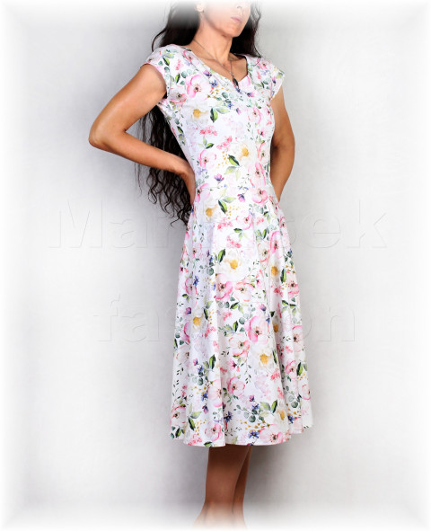 Šaty vz. 883 kolová barevné růžová bílá žlutá šaty svatba léto luční květy oslava 