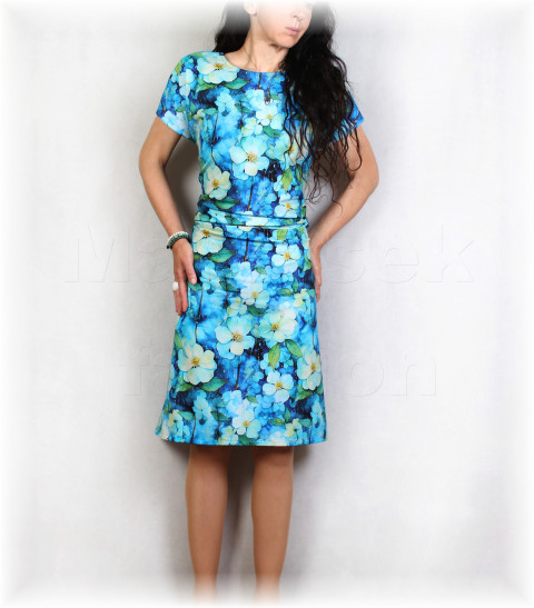 Šaty vz. 919 SLEVA z 1.399 kč modrá barevné jarní letní bavlna bílá úpletové šaty svatba léto tyrkysová vzor oslava dovolená celoroční 