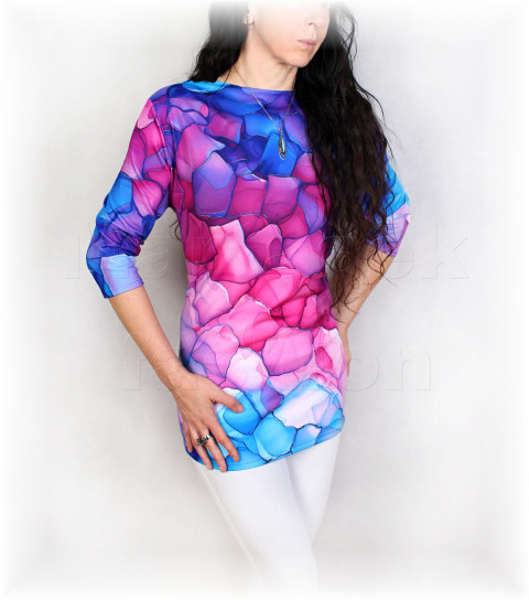 Triko vz. 954 SLEVA z 890 kč modrá halenka jarní triko jaro léto tyrkysová vzor celoroční mramorové 