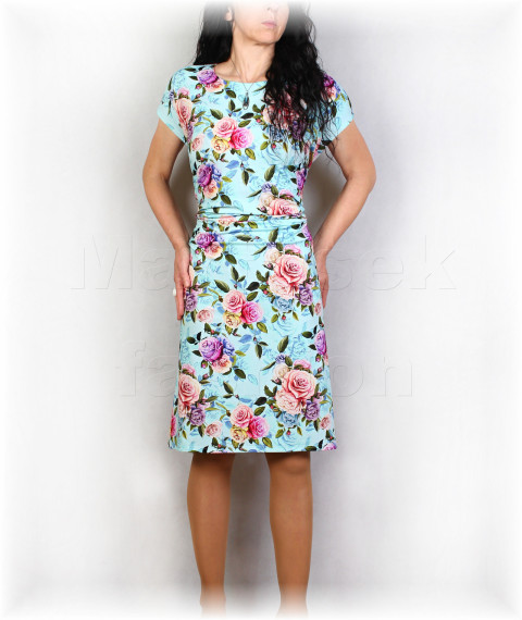 Šaty vz.850 SLEVA z 1.399 kč růžová jarní letní šaty svatba léto tyrkysová řasení vzor oslava mátová těhotenské mintová barevné 