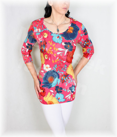 Triko vz.620 SLEVA ze 777 kč červená zelená modrá halenka fialová květy bílá triko lila vzor 