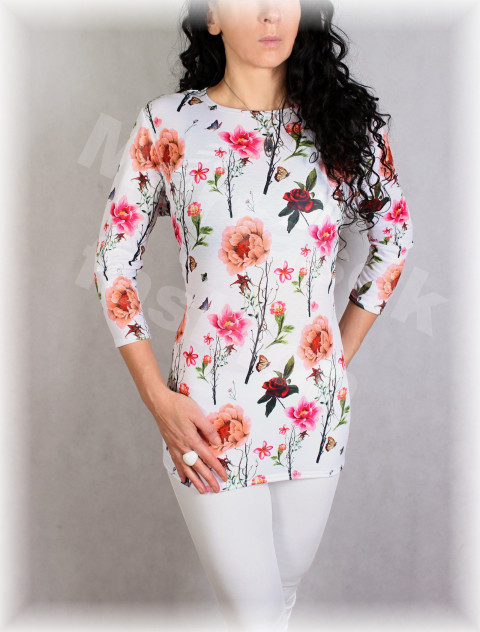 Triko vz.769 SLEVA ze 799 kč zelená oranžová halenka růžová květy bílá triko úpletové dámské vzor 