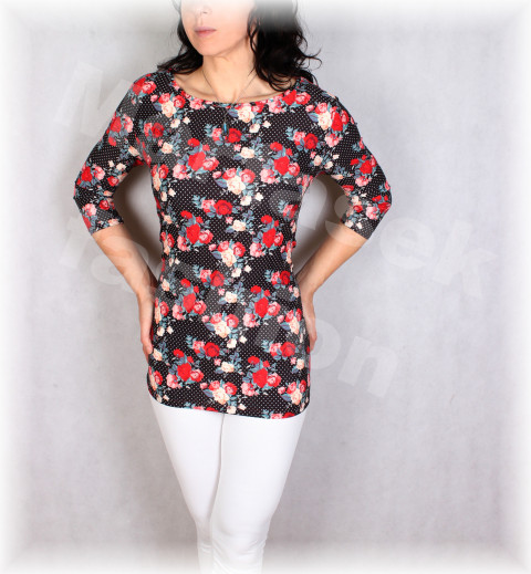 Triko vz.680 SLEVA ze 799 kč jarní letní květy černá triko úpletová léto tyrkysová puntíky petrolejová vlčí máky pestobarevné 