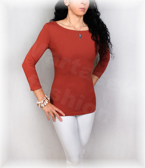 Triko vz.746 více barev červená zelená podzim halenka lodička hnědá triko rezavá čokoládová celoroční skořicová volnočasové hořčičná jednobarevné láhvová 