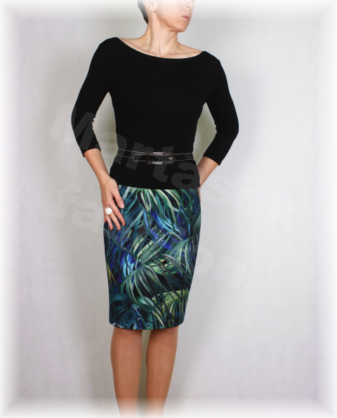 Sukně  vz.666 zelená modrá listy sukně úpletová úplet podzimní 