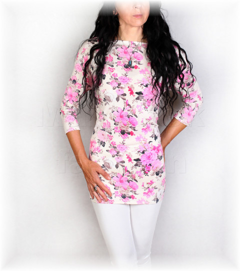 Triko vz.862 SLEVA ze 799 kč pestrobarevné růžová jarní letní květy bílá triko žlutá úpletová béžová léto vzor celoroční 