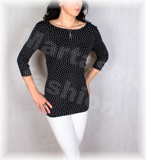 Triko vz.959 i kr.rukáv halenka jarní černá triko úpletové puntíky dámské vzor celoroční 