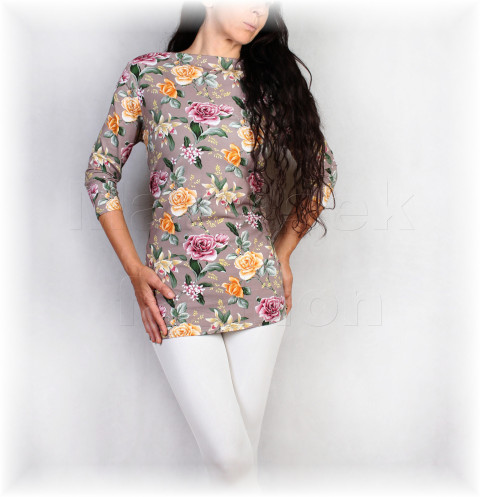 Triko vz.919 SLEVA ze 799 kč halenka růžová květy triko růže úpletové béžová dámské vzor 