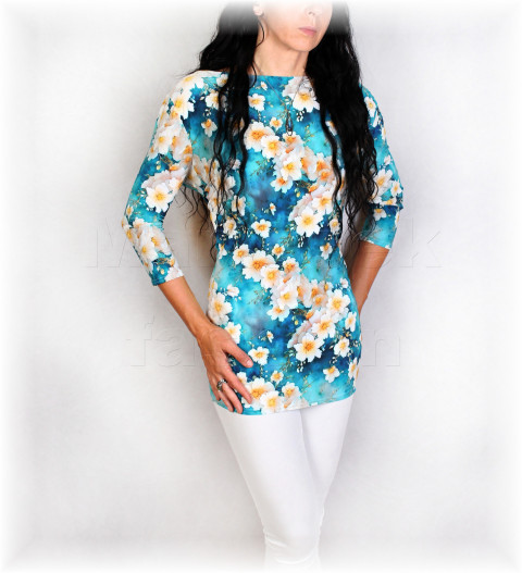 Triko vz. 870 tunika halenka letní triko úpletové tyrkysová dámské vzor dovolená vzorované 