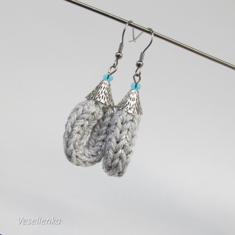 Kapky v dešti - naušnice náušnice pletení nebe kapka stříbrná led stříbrošedá 
