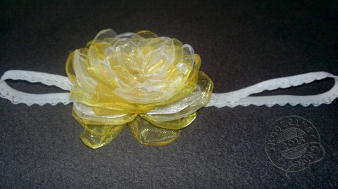 Čelenka pro mimi Slunce v oblacích květ miminko čelenka focení krajka organza kvítek filc čelenka s květem čelenka pro miminko čelenka na focení čelenka s kvítkem 