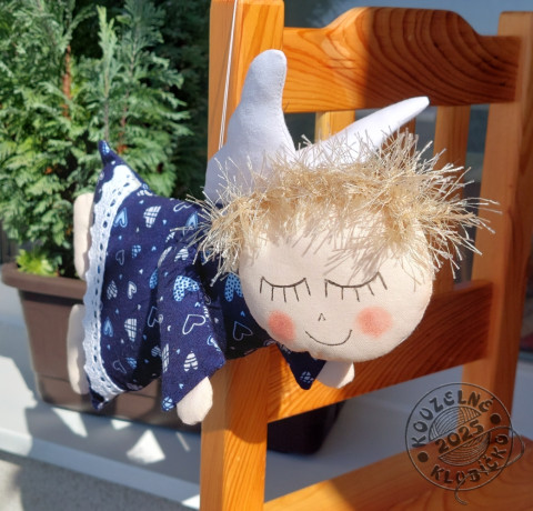 Anděl letící MODROTISK + modrá dekorace dárek anděl andílek andělíček andělka křidélka šitý anděl letící andělka 