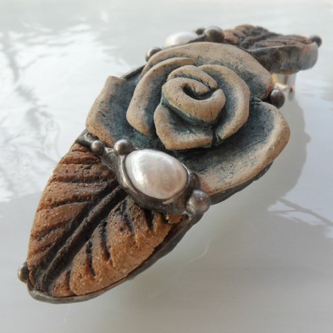 Modrá růže spona sponka keramické tiffany keramická keramický cínování vlasová kerašon do vlasů říční perly 