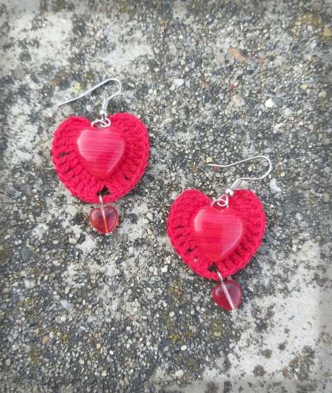Srdíčka lll. - háčkované náušnice šperk srdce doplněk náušnice srdíčko láska romantika valentýn 