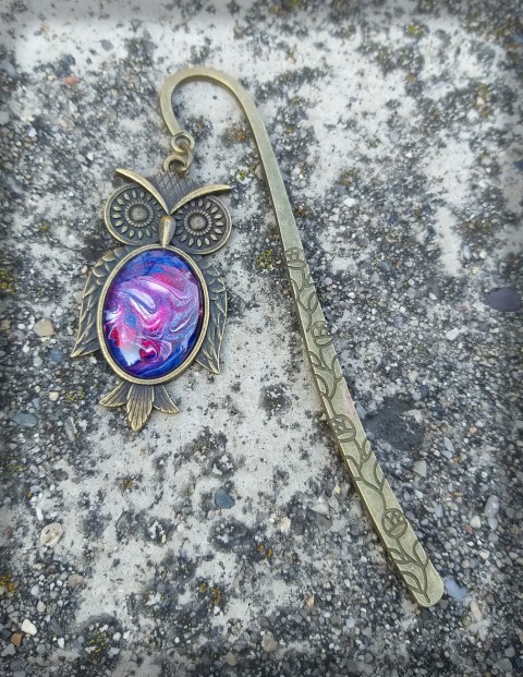 Záložka - Moudrá sova no.1 dárek čtení kniha vintage sova záložka rose kabošon moudrost četba výr knihomol vědění 