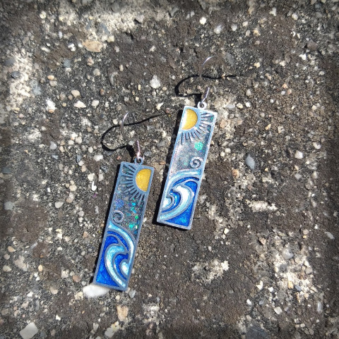 Slunce a vlny oceánu šperk moře doplněk náušnice slunce bižuterie pryskyřice oceán vlny 