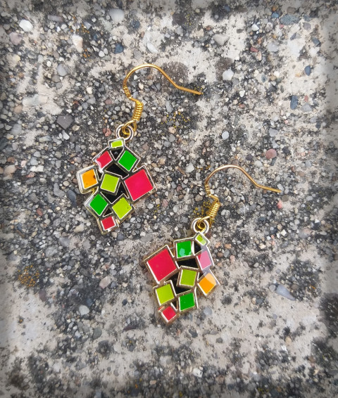 Neonové čtverce - náušnice čtverec šperk doplněk náušnice zábava ozdoby barevné veselé hravé neon bižuterie pryskyřice sladké geometrie neonové kosočtverec legrace sranda 