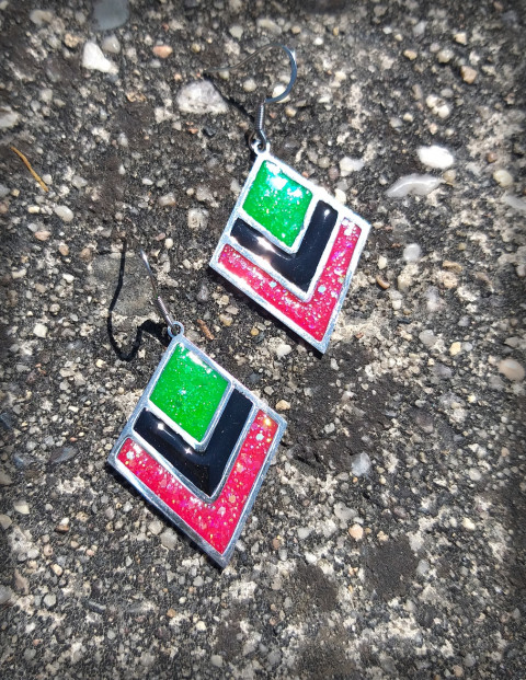 Neonky - náušnice šperk doplněk náušnice třpytky neon bižuterie pryskyřice pestrobarevný trojúhelníky 