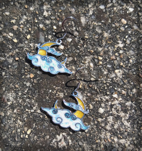 Měsíc za mraky šperk doplněk náušnice hvězdy bižuterie pryskyřice měsíc obloha mraky oblaka 