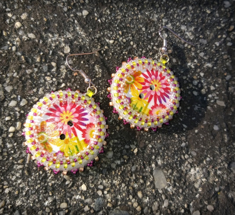 Tropické květy šperk pestrobarevné doplněk náušnice recyklace květ retro knoflík náušničky kvítek tropické 