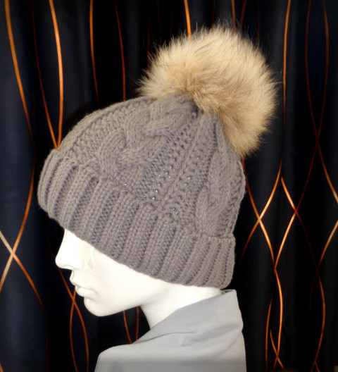 Kulich s kožešinovou bambulí no.2 kulich zima čepice pletení akryl univerzální bambule pokrývka hlavy módní doplněk kožešina hřeje psík mývalovity 