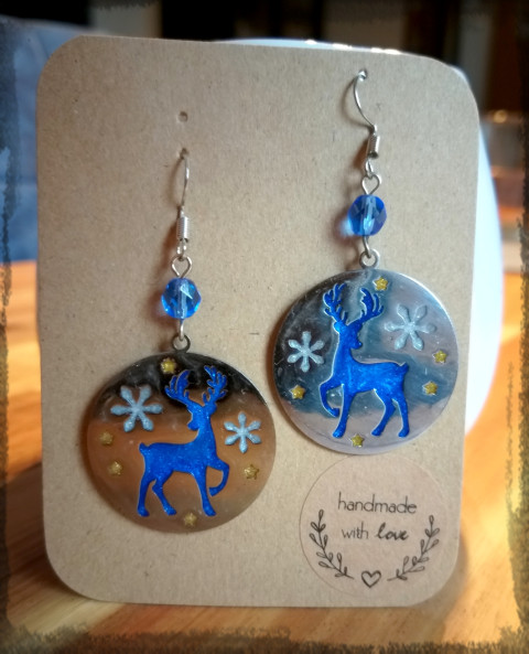 Zimní s jelenem - náušnice šperk doplněk náušnice sníh vánoce ozdoba bižuterie pryskyřice vločka jelen ozdůbka jelínek baňka 