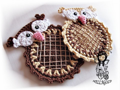 Podšálek Sovička - návod 153 dekorace pták ptáček prostírání sova sovička prostírka popis návod na háčkování háčkovaná sovička háčkované návody nellagold předloha háčkovaný podšálek 