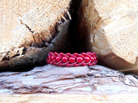 Náramek šitý červený červená na náramek ruku pro korálky dívčí ženy šitý toho bižuterie perličky korálek rokajl taneční ples jewerly superlon 