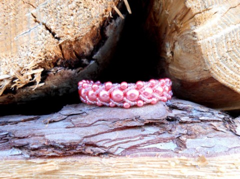 Náramek šitý růžový na náramek ruku pro korálky růžová dívčí ženy šitý toho bižuterie perličky korálek rokajl taneční ples jewerly superlon 