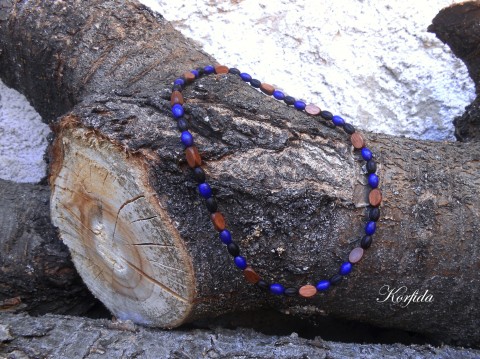 Korále dřevěné černá, hnědá, modrá hnědý dřevěný dřevěné náhrdelník modrý pestrobarevné dárek korálky modrá dívčí narozeniny černá hnědá hnědé černé modré černý korále pružný pánské pruženka na krk chlapecké korfida proženy navlékané 