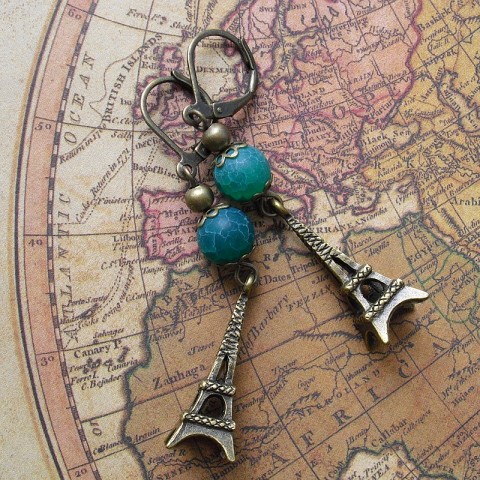 Výlet do Paříže ... náušnice achát zelená náušky starozlato věž bronz paříž paris 