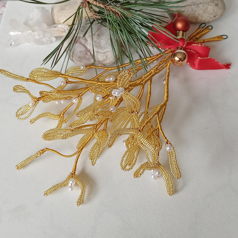 Zlaté jmelí velké - korálkové domov dekorace dárek doplněk květina vánoce korálkové jmelí 