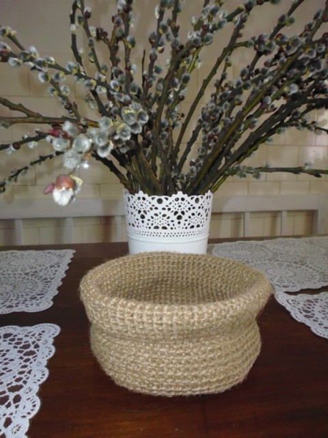 Košík I. dekorace dárek vánoce košík háčkování velikonoce handmade juta jutový háčkováný 