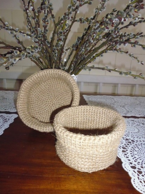 Košík II. dekorace dárek vánoce košík háčkování velikonoce handmade juta háčkováný 
